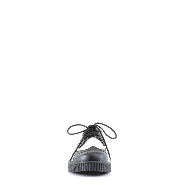 Demonia Creeper-608 Black/White Leather Schuhe Damen D461-782 Gothic Creepers Schuhe Schwarz Deutschland SALE